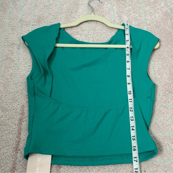 NWT Shein Open Back Cap Sleeve Crop Top Teal Size Medium 6 - Picture 8 of 8